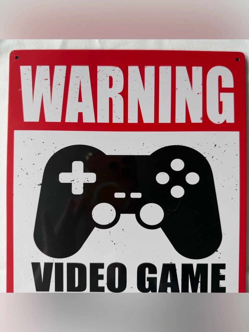 Warning Video Game in Progress metal tin thin wall sign decor red black white